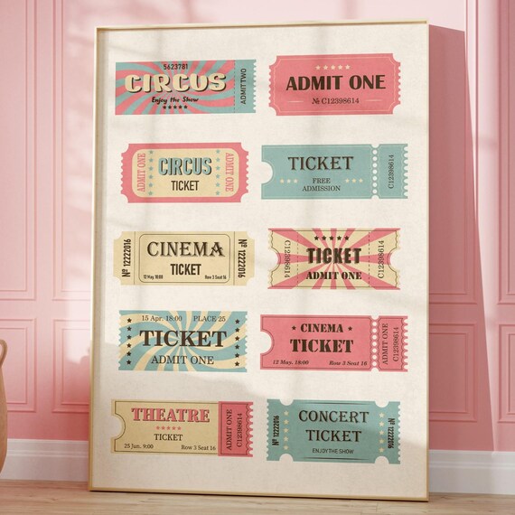 Vintage Circus Cinema Theatre Ticket Stubs Collage Art Poster