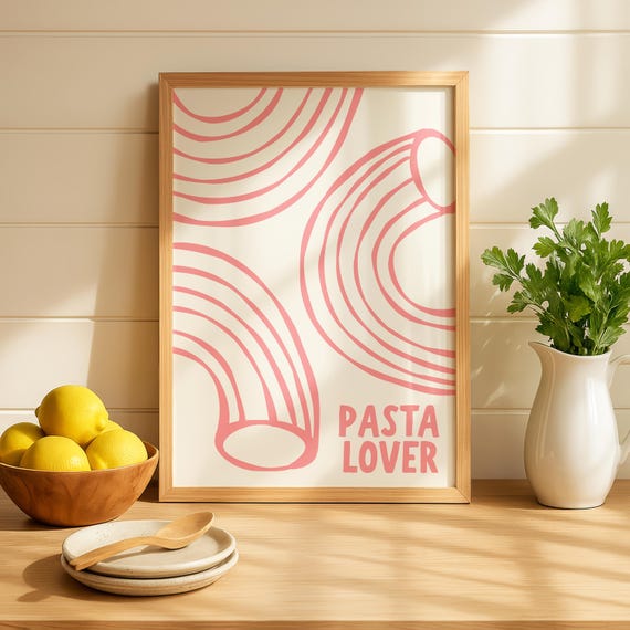 Pasta Lover Print Wall Art Funny Kitchen Poster Foodie Food Gift Modern Minimalist