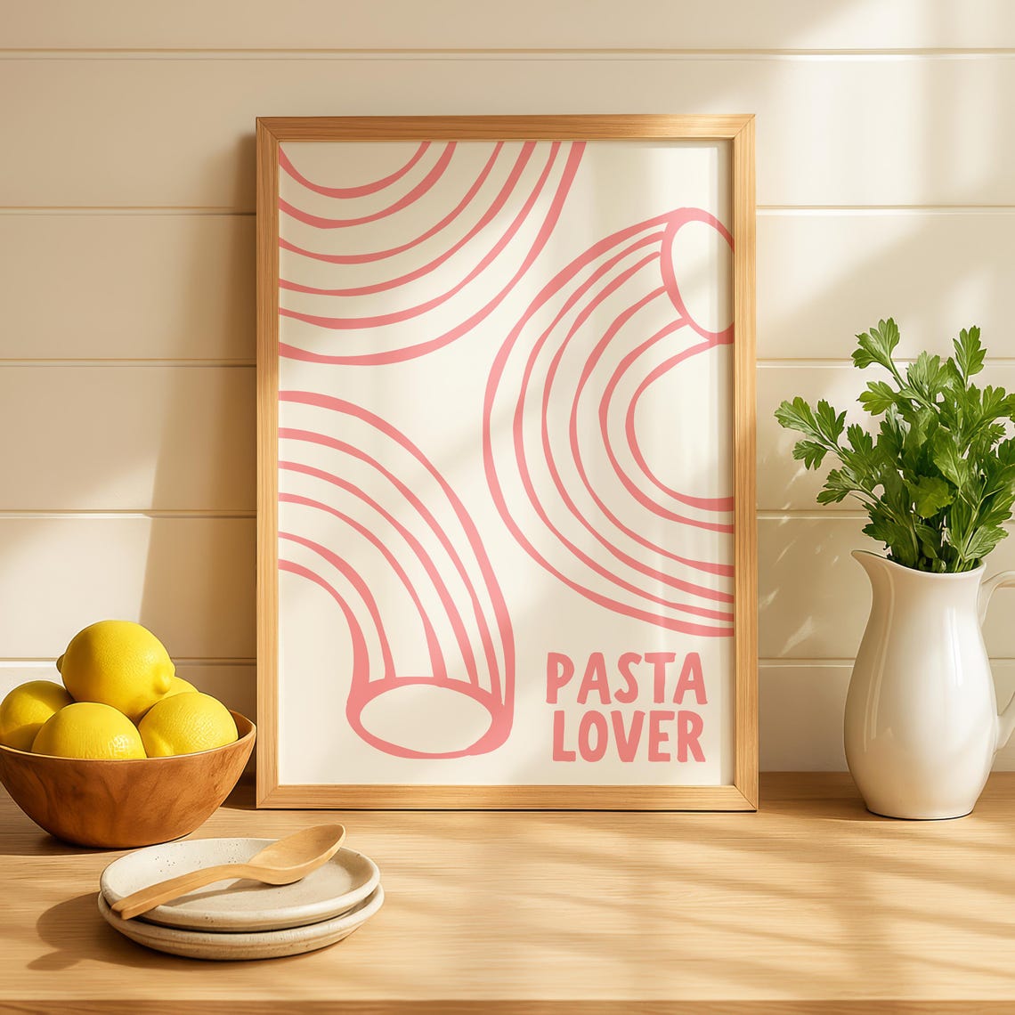 Pasta Lover Pink Macaroni Minimalist Kitchen Foodie Funny Charm Poster