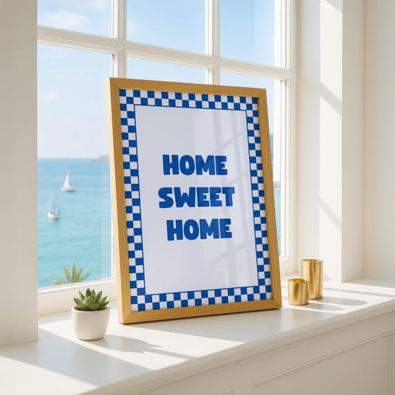 Home Sweet Poster Dopamine Decor Print Bold Hallway Art Vibrant Typography Checkerboard Wall Maximalist