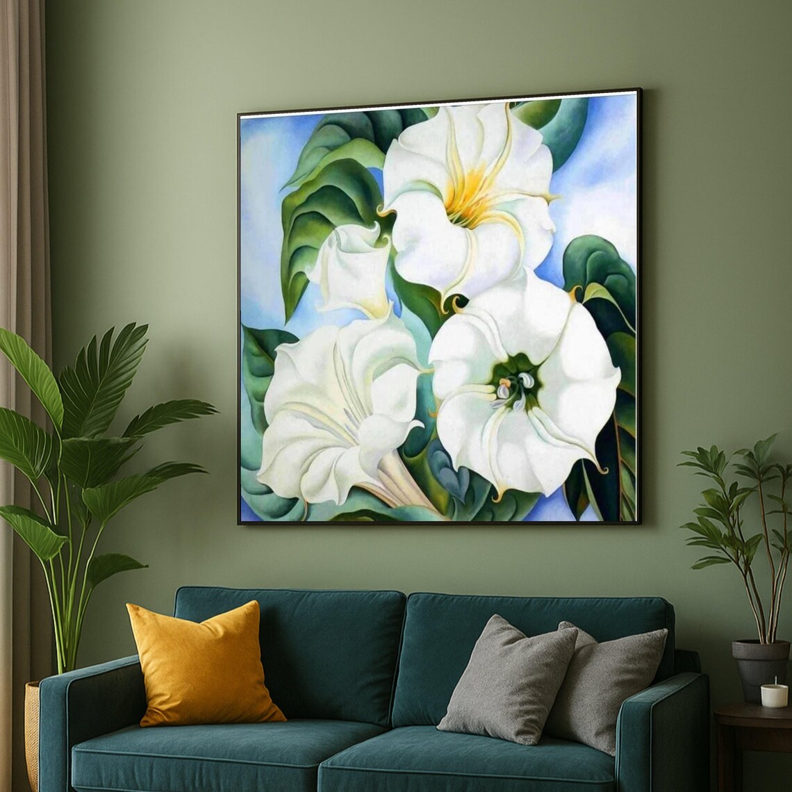 White Datura Jimson Weed Flowers Blooming Under a Soft Blue Sky Poster