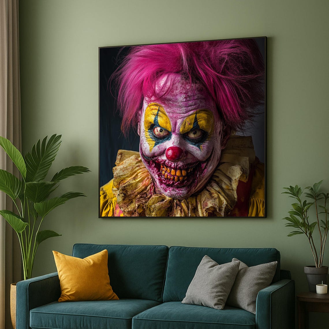 Creepy Clown Face Canvas Wall Art Horror Halloween Decoration Scary Circus Portrait Dark Themed Spooky Home Decor
