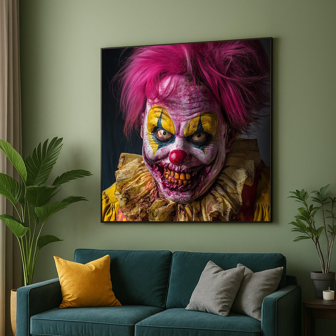 Creepy Pink Haired Clown Portrait Horror Halloween Decor Poster