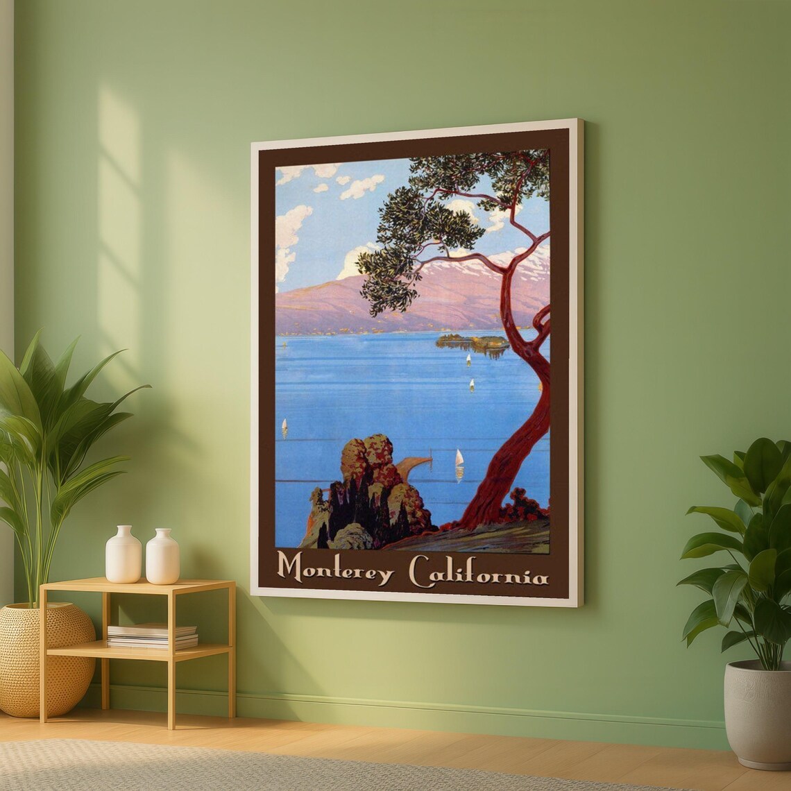 Monterey California Vintage Lake View Travel Poster with Trees