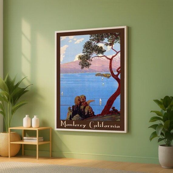 Monterey California Vintage Lake View Travel Poster with Trees