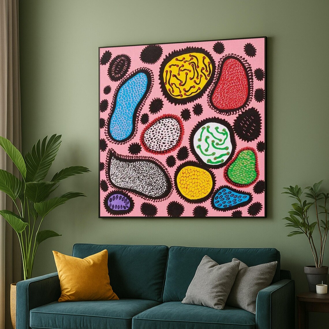 Vibrant Pink Dotted Organic Shapes Abstract Colorful Pop Canvas Poster