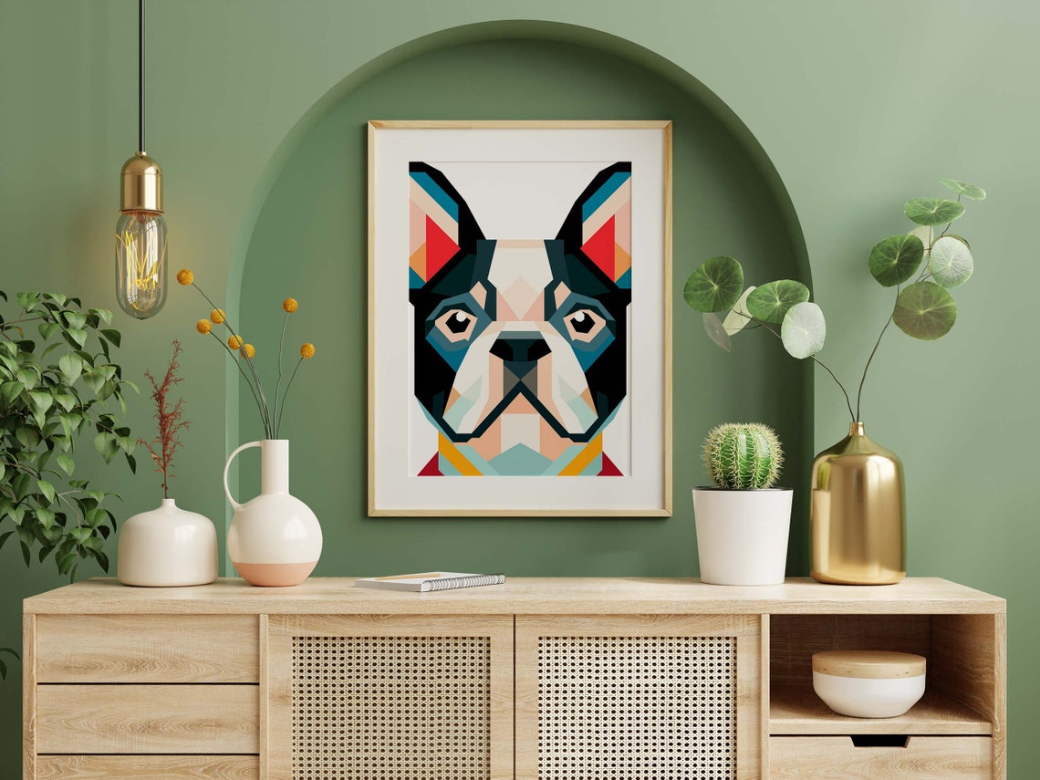 Boston Terrier Geometric Colorful Pop Art Dog Portrait Pet Poster - Image 2