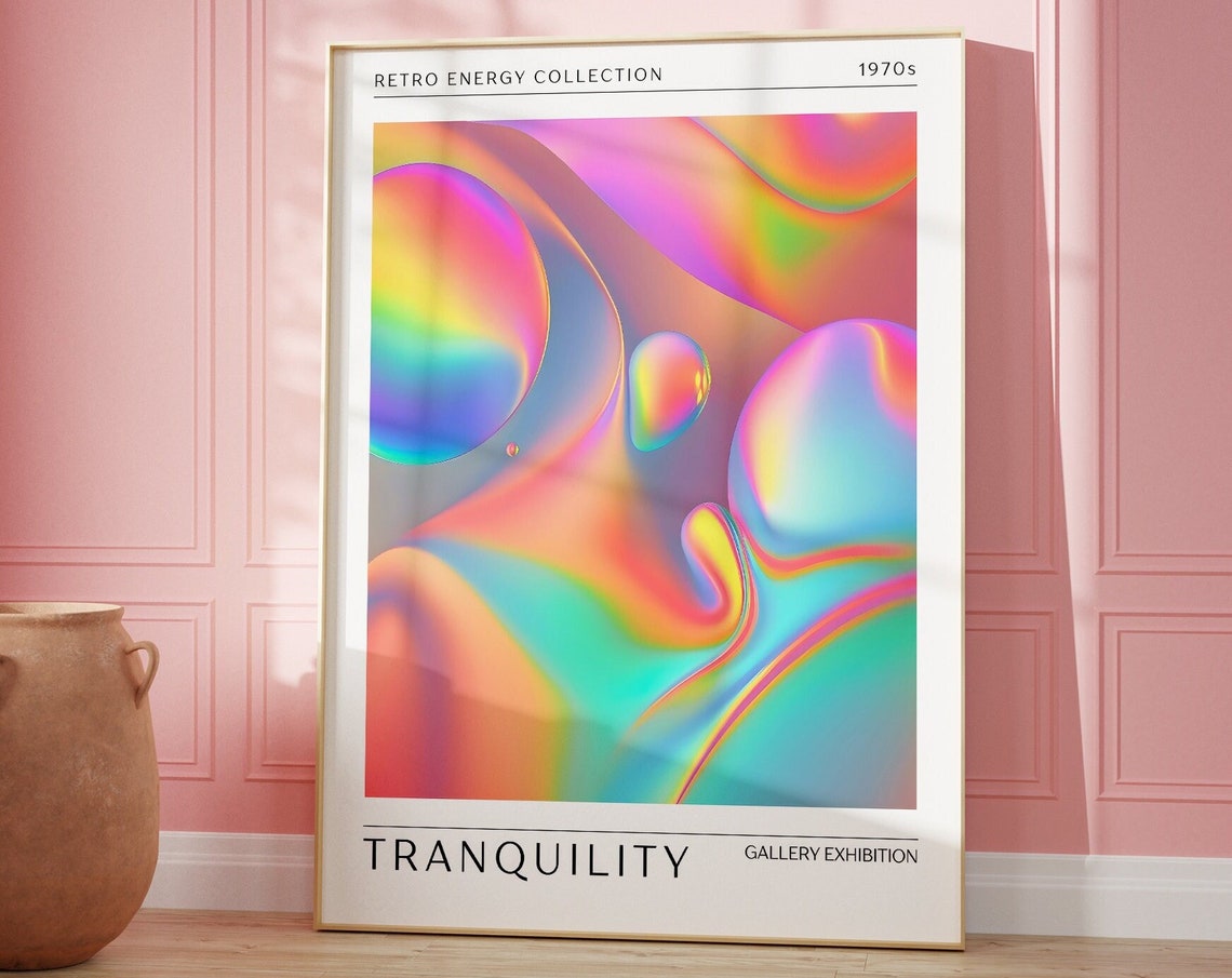 Tranquility Holographic Gradient Retro Energy 1970s Gallery Art Poster