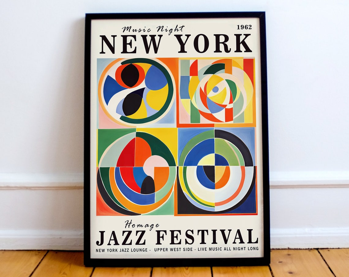 Music Night Ny Poster New York City Poster Jazz Music Print Music Poster Retro Wall Art Hilma Af Klint Paul Klee Modern Abstract Art