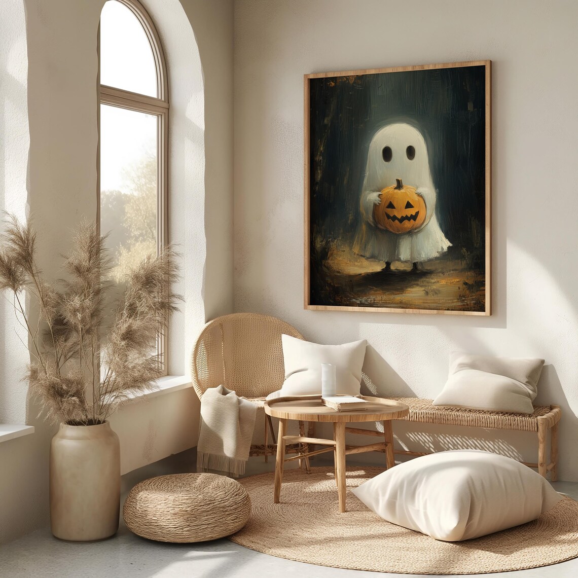 Cute Ghost Holding A Pumpkin Ghost Holding A Carved Pumpkin Print Ghost Wall Art Cute Halloween Wall Decor - Image 3