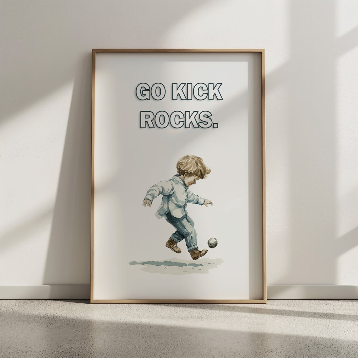Go Kick Rocks Funny Watercolor Boy Kicking Stone Quote Poster - Image 3