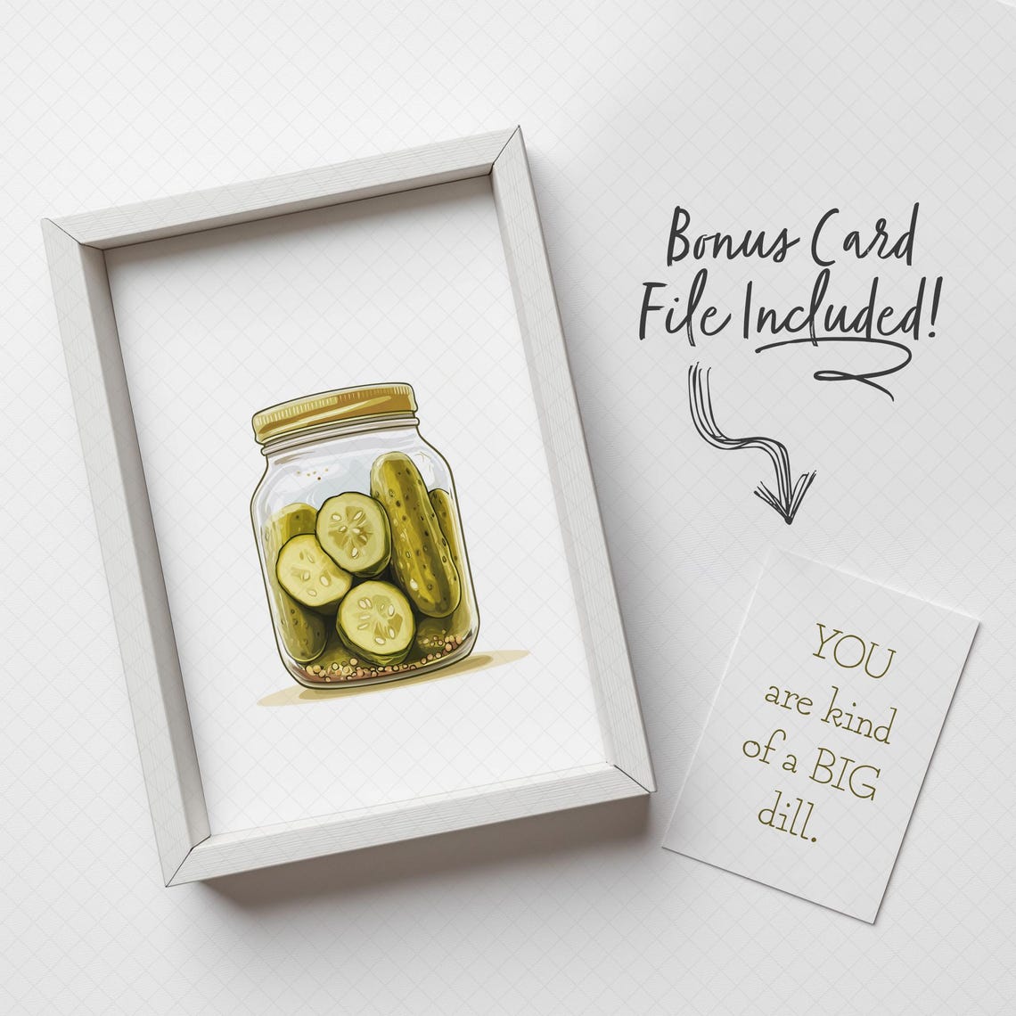 Funny Dill Pickle Jar Watercolor Illustration Kitchen Wall Print