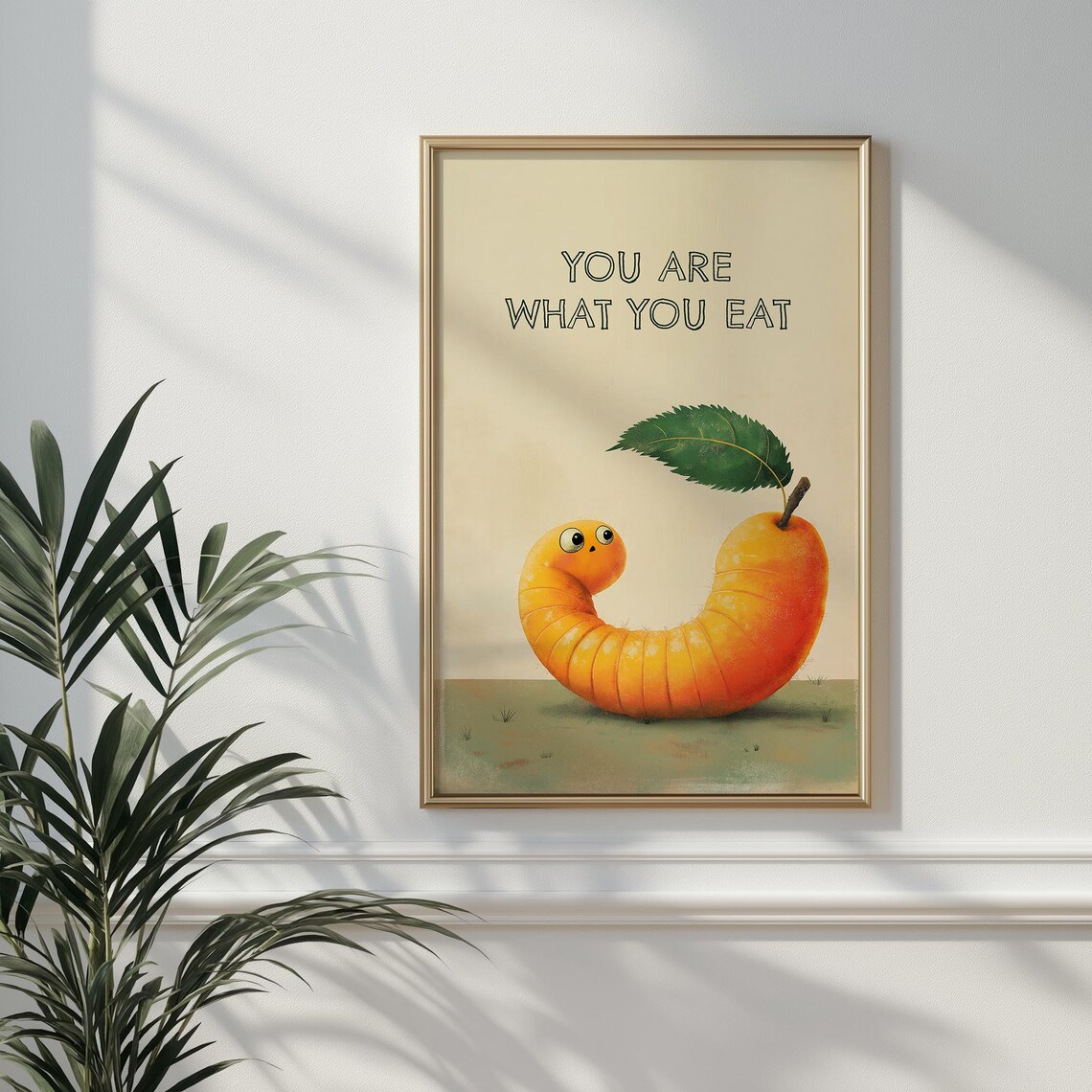 You Are What You Eat Funny Worm Apple Cartoon Kitchen Wall Art - Image 3