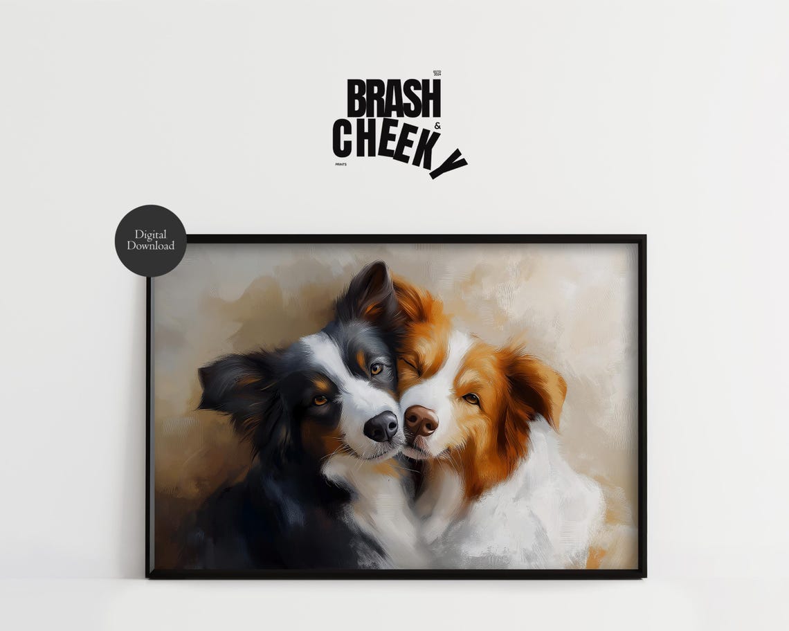 Two Cuddling Dogs Warm Painted Canine Portrait Pet Lover Wall Art - Image 3