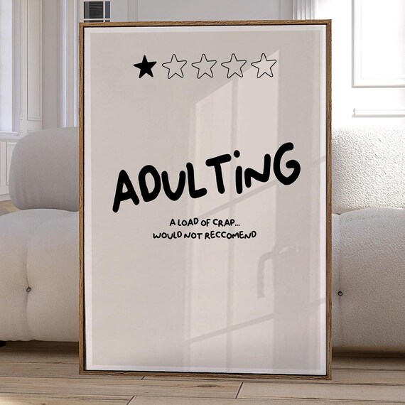 Adulting One Star Review Funny Minimalist Typography Quote Poster