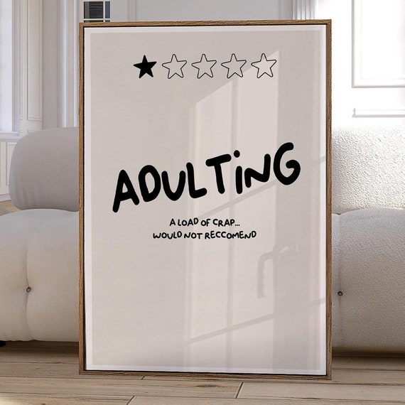 Adulting Review Print Funny Room Decor Minimalist Home Poster Wall Art Handwritten 2727