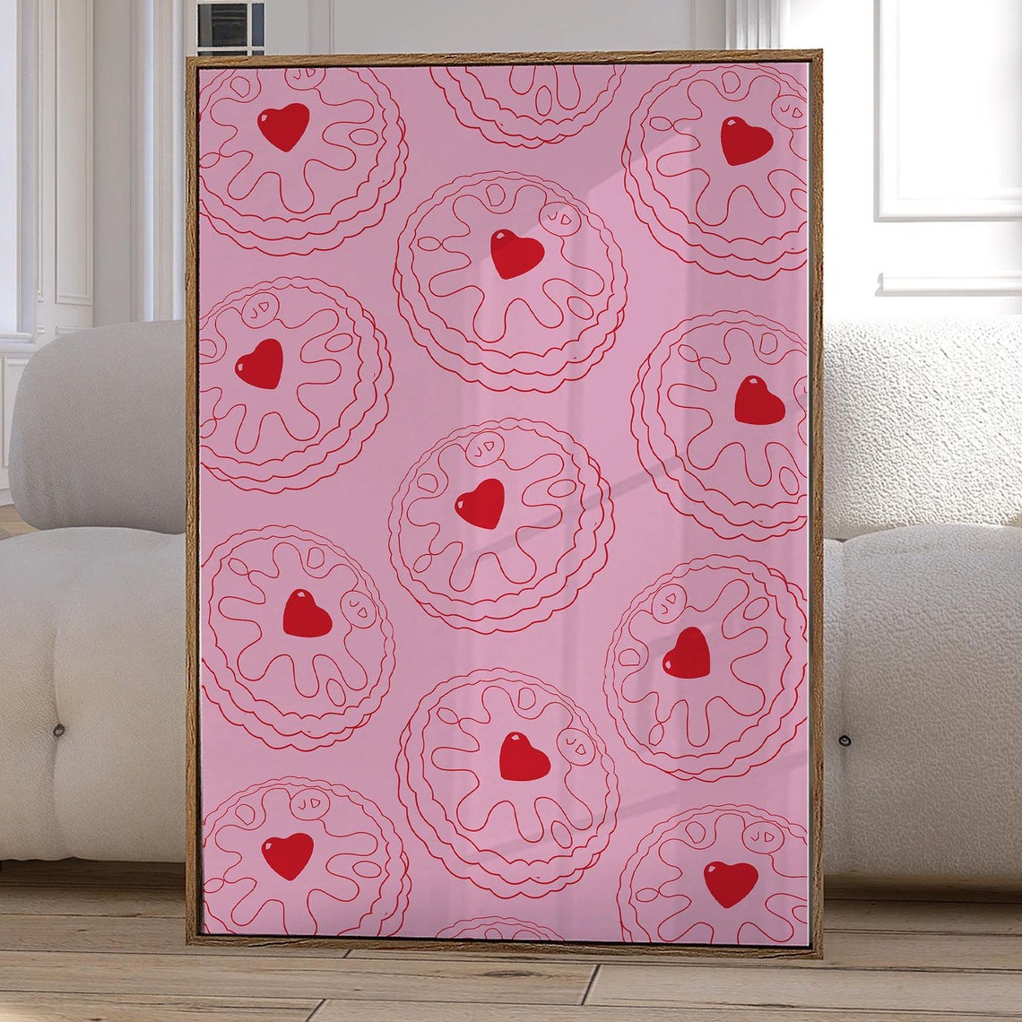 Pink Jammie Dodger Heart Biscuit Pattern Cute Kitchen Poster