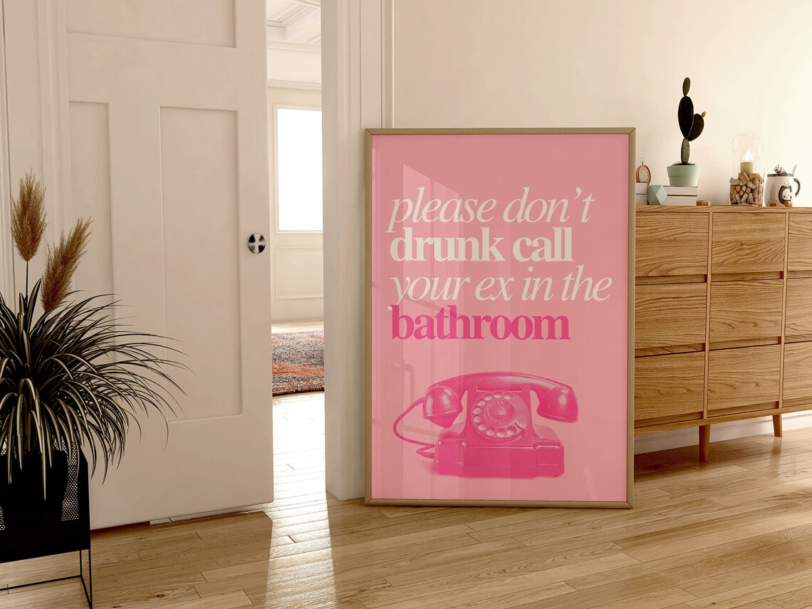 Drunk Call Ex Retro Bathroom Humor Art Print - Image 4