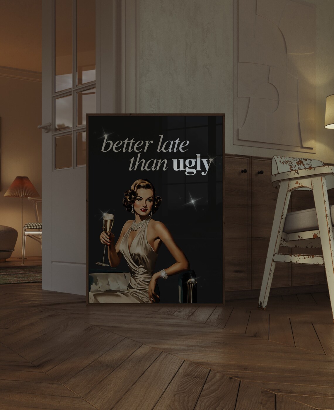 Better Late Than Ugly Retro Style Poster Print - Image 3