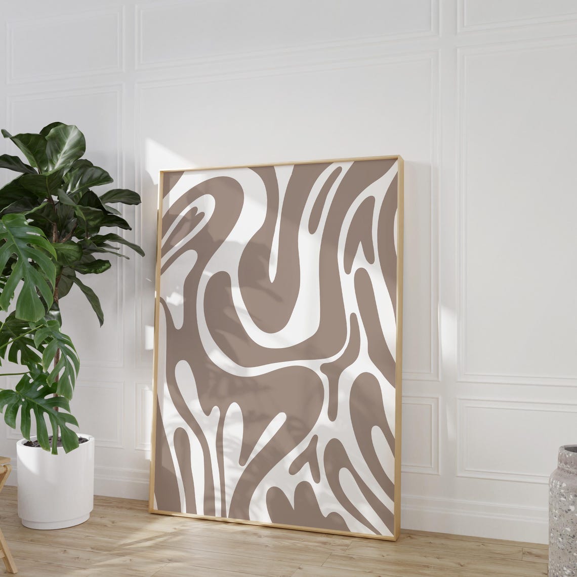 Brown Wavy Groovy Abstract Swirl Neutral Minimalist Art Poster - Image 4