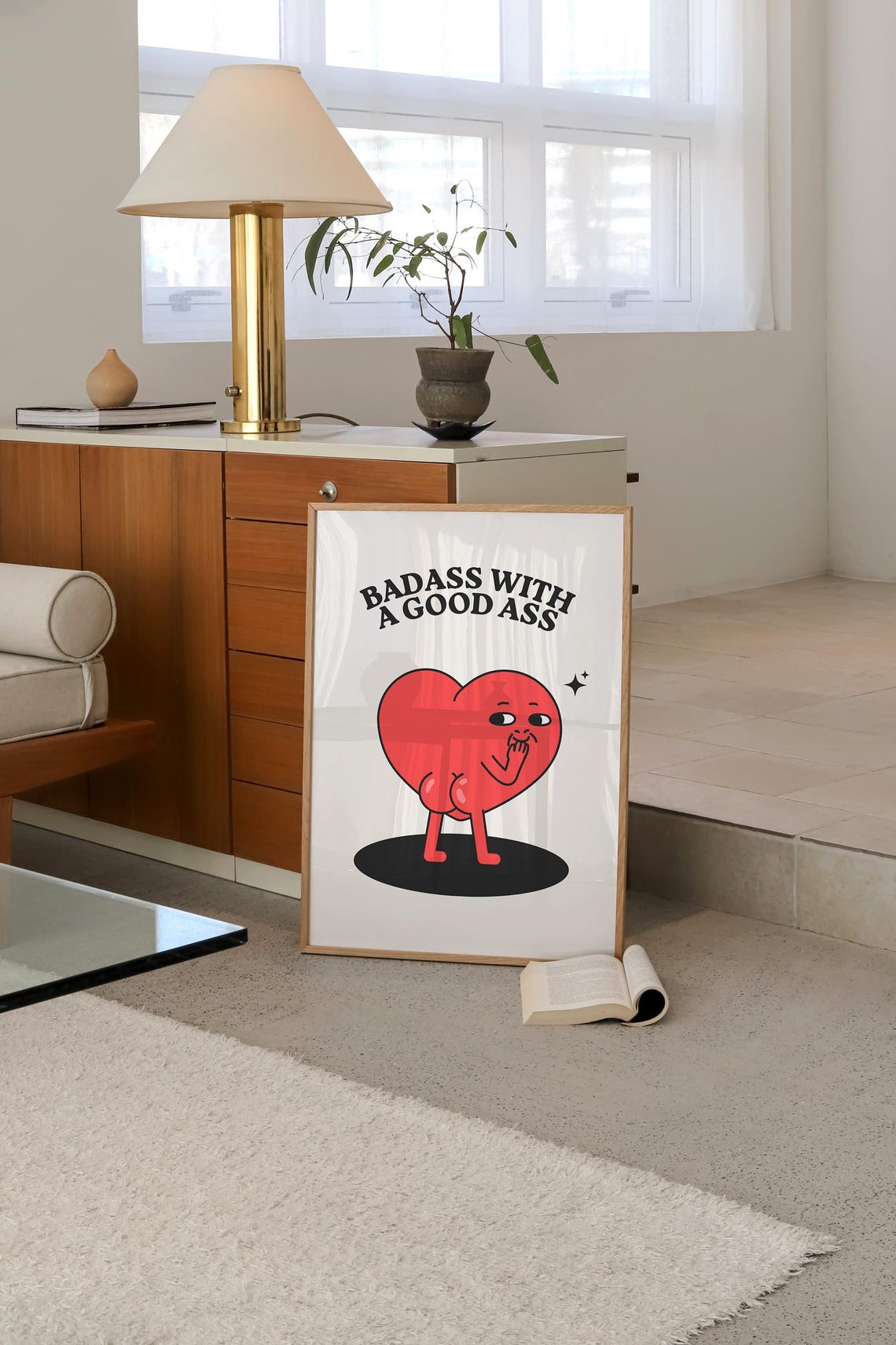 Badass With A Good Ass Red Heart Mascot Funny Cheeky Wall Poster - Image 3