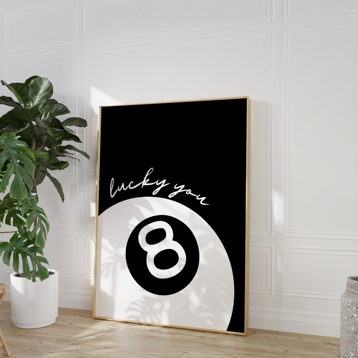 Lucky You Eight Ball Black White Trendy Girly Magic Quote Poster - Image 2
