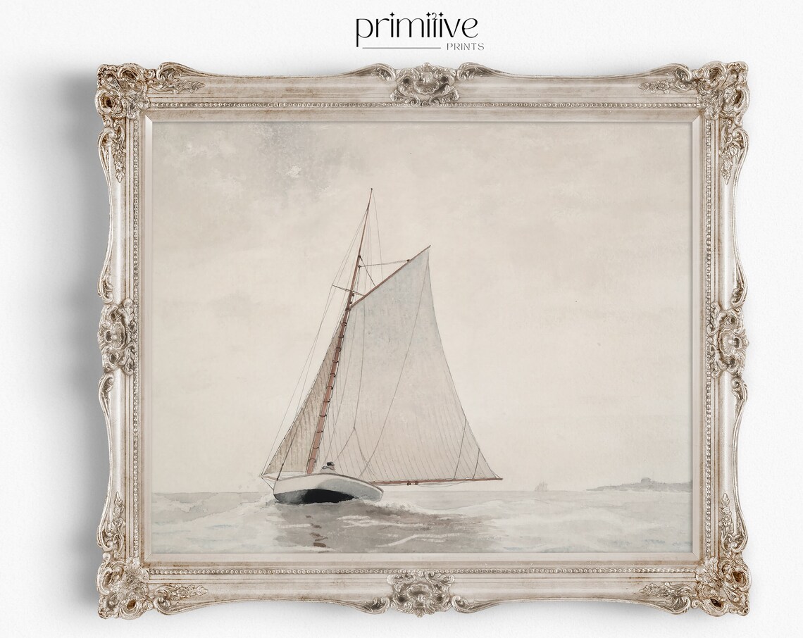 Sailboat Vintage Coastal Art Print, Antique Sea Art - Image 4