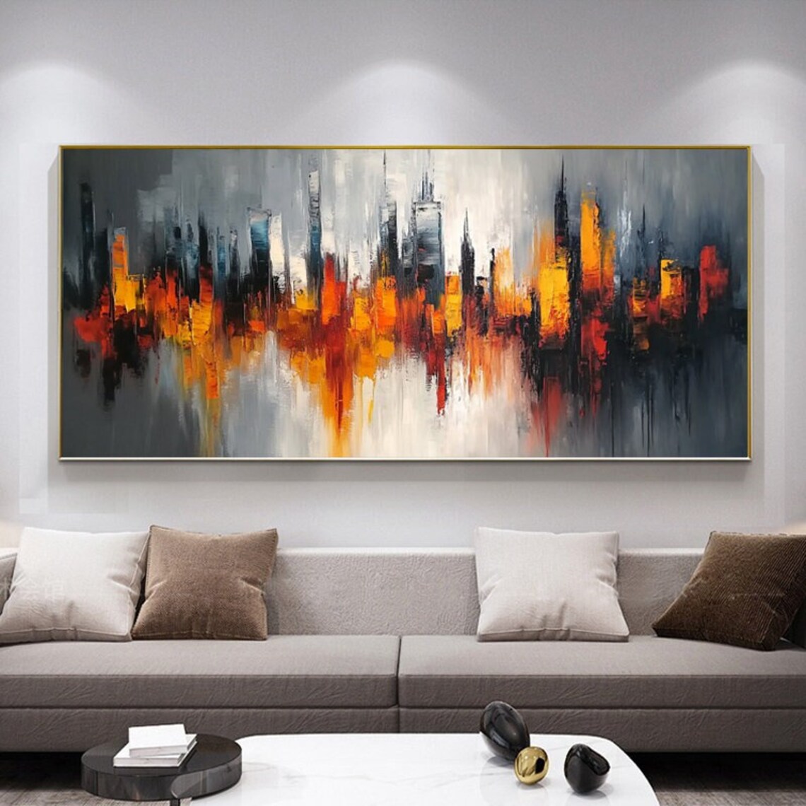 Fiery Glowing Orange City Skyline at Dusk Abstract Art Poster