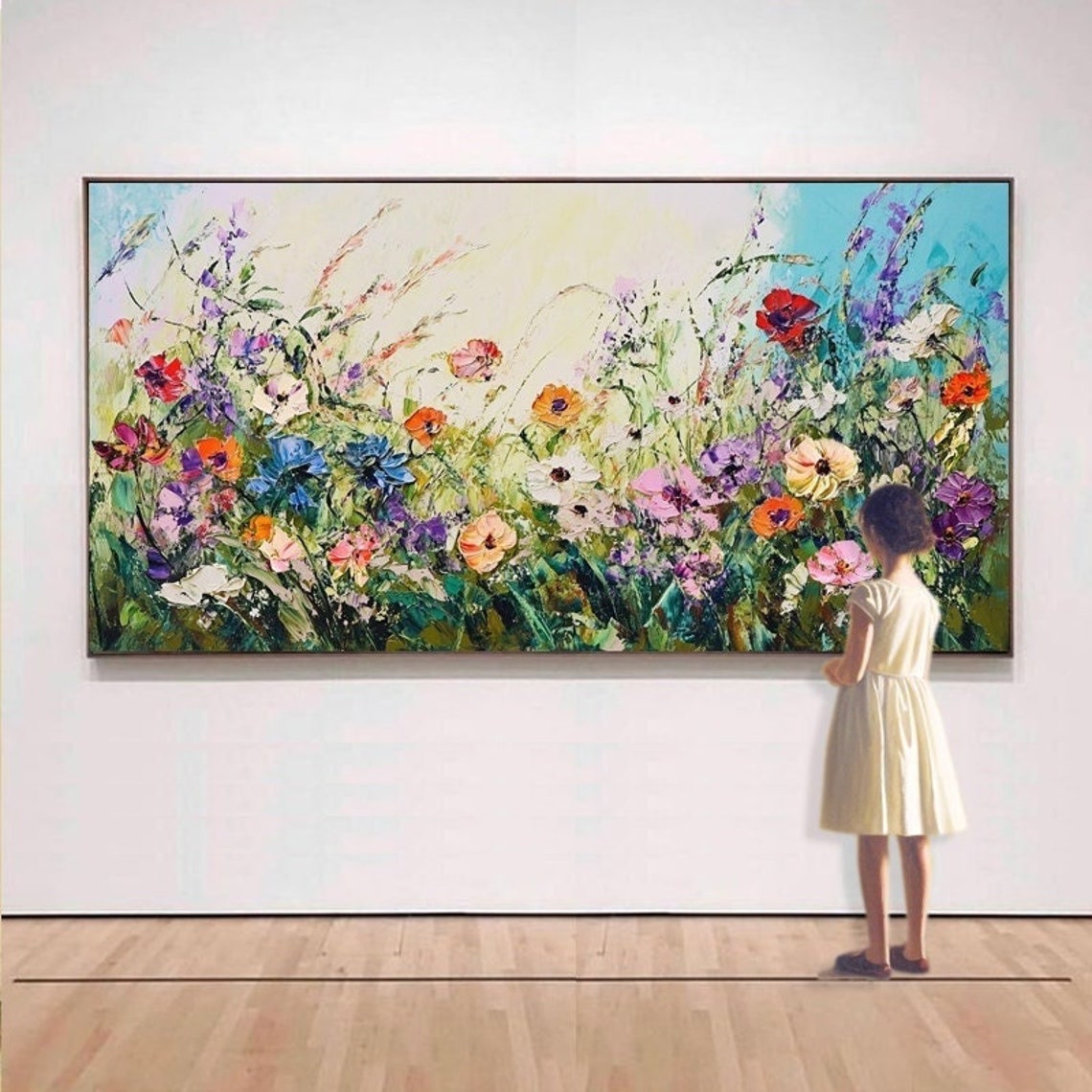 Wildflower Meadow Colorful Bloom Thick Impasto Panoramic Art Poster