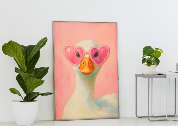 Funny Goose Print Pink Heart Sunglasses Quirky Farmhouse Decor
