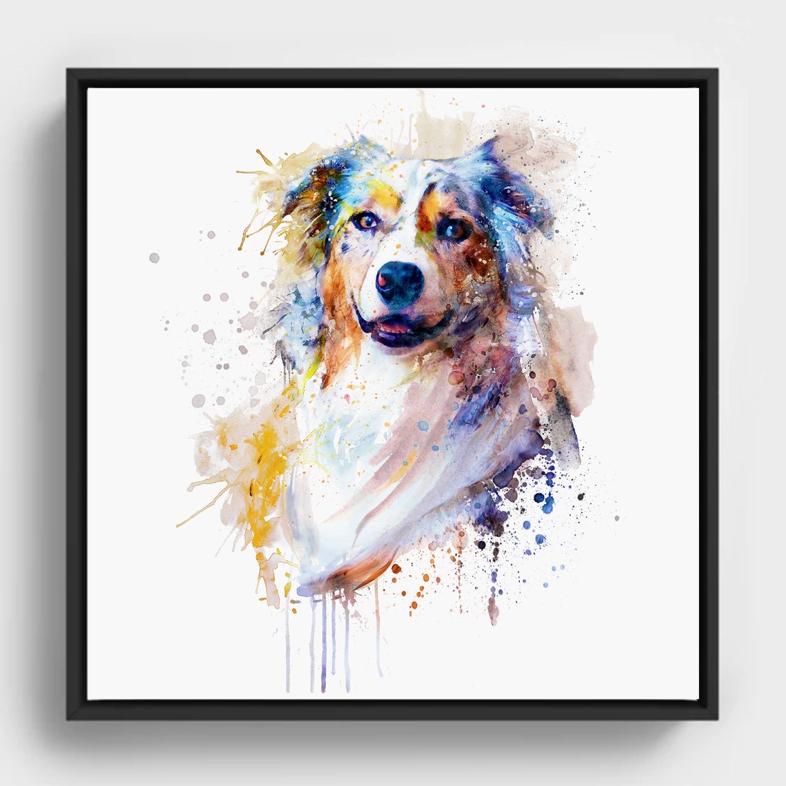 Regal Australian Shepherd Splash Watercolor Dog Portrait Poster