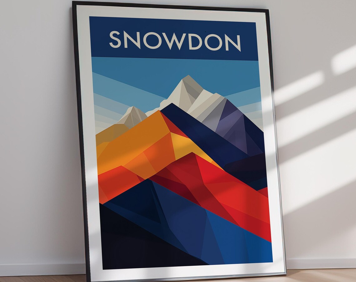 Snowdon Wales Geometric Mountain Peaks Colorful Travel Poster - Image 3