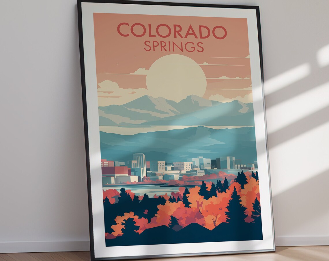 Colorado Springs Colorado Mountains Sunset Autumn Travel Poster - Image 2