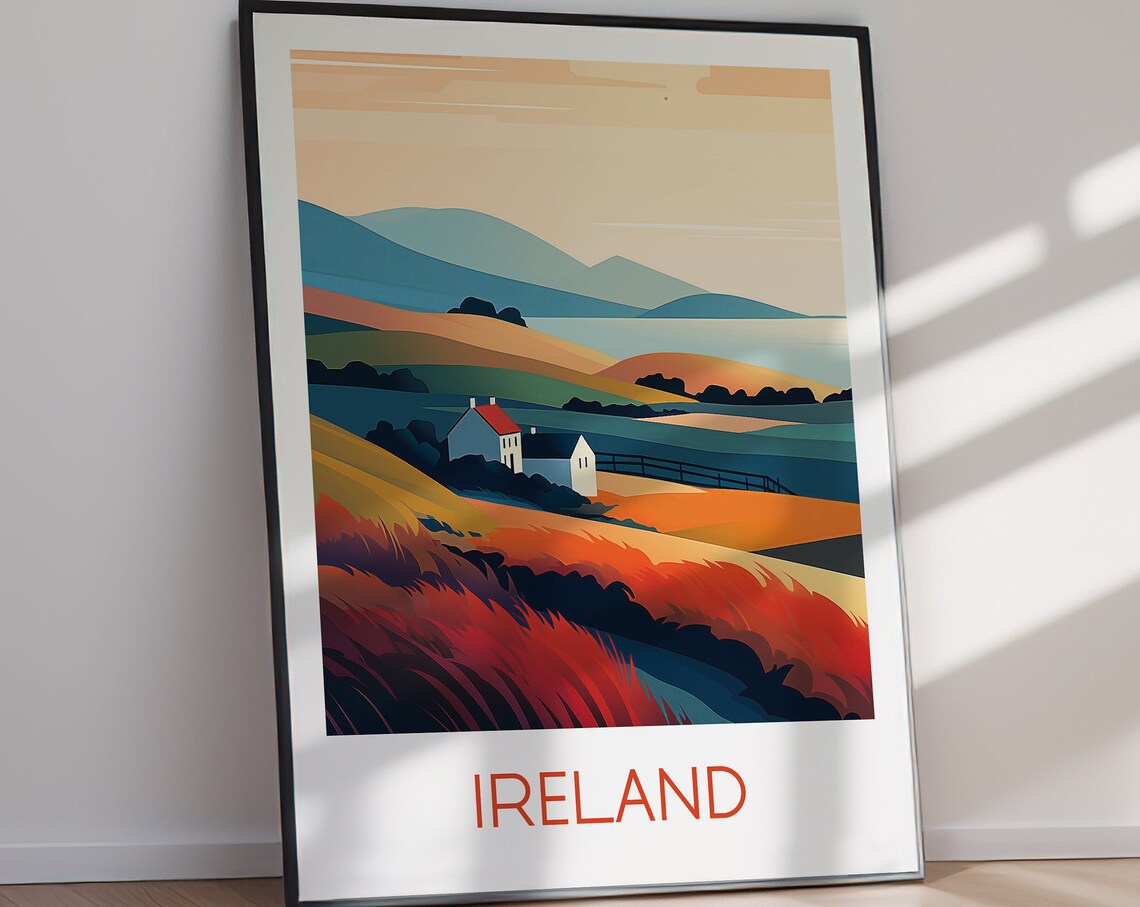 Ireland Rolling Hills White Cottage Autumn Fields Travel Poster - Image 2