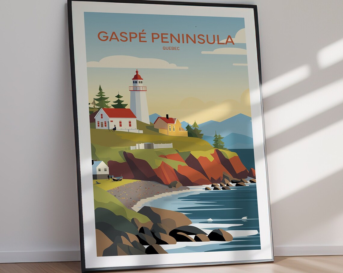 Gaspe Peninsula Quebec Lighthouse Coastal Cliffs Travel Poster - Image 2