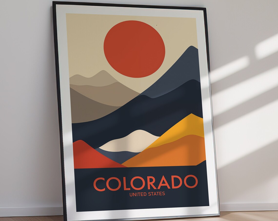 Colorado Abstract Red Sun Mountains Minimalist Travel Poster - Image 2
