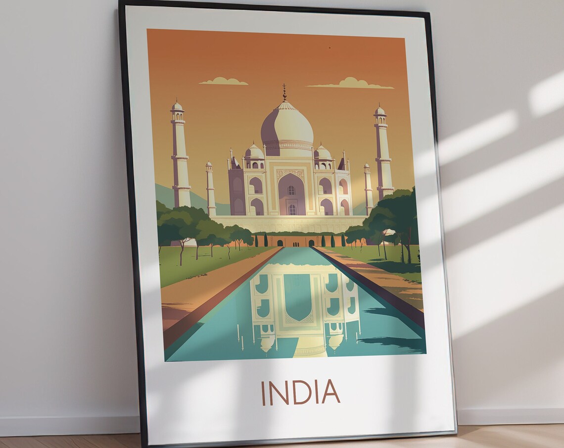 India Taj Mahal Reflection Sunset Iconic Landmark Travel Poster - Image 2