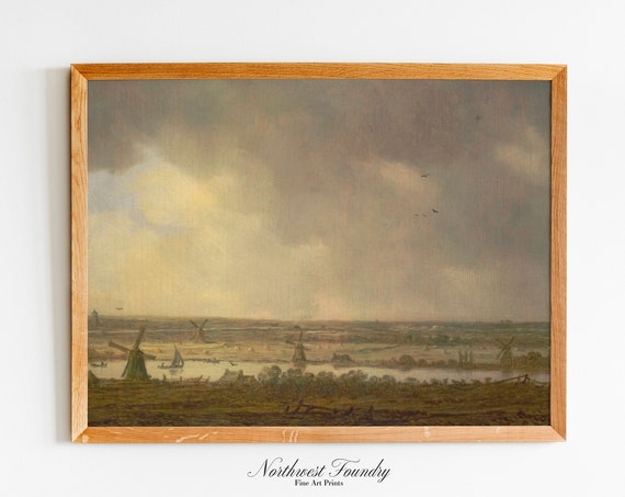 Dutch Polder Landscape Earth Tone Antique Oil Painting Wall Art Print