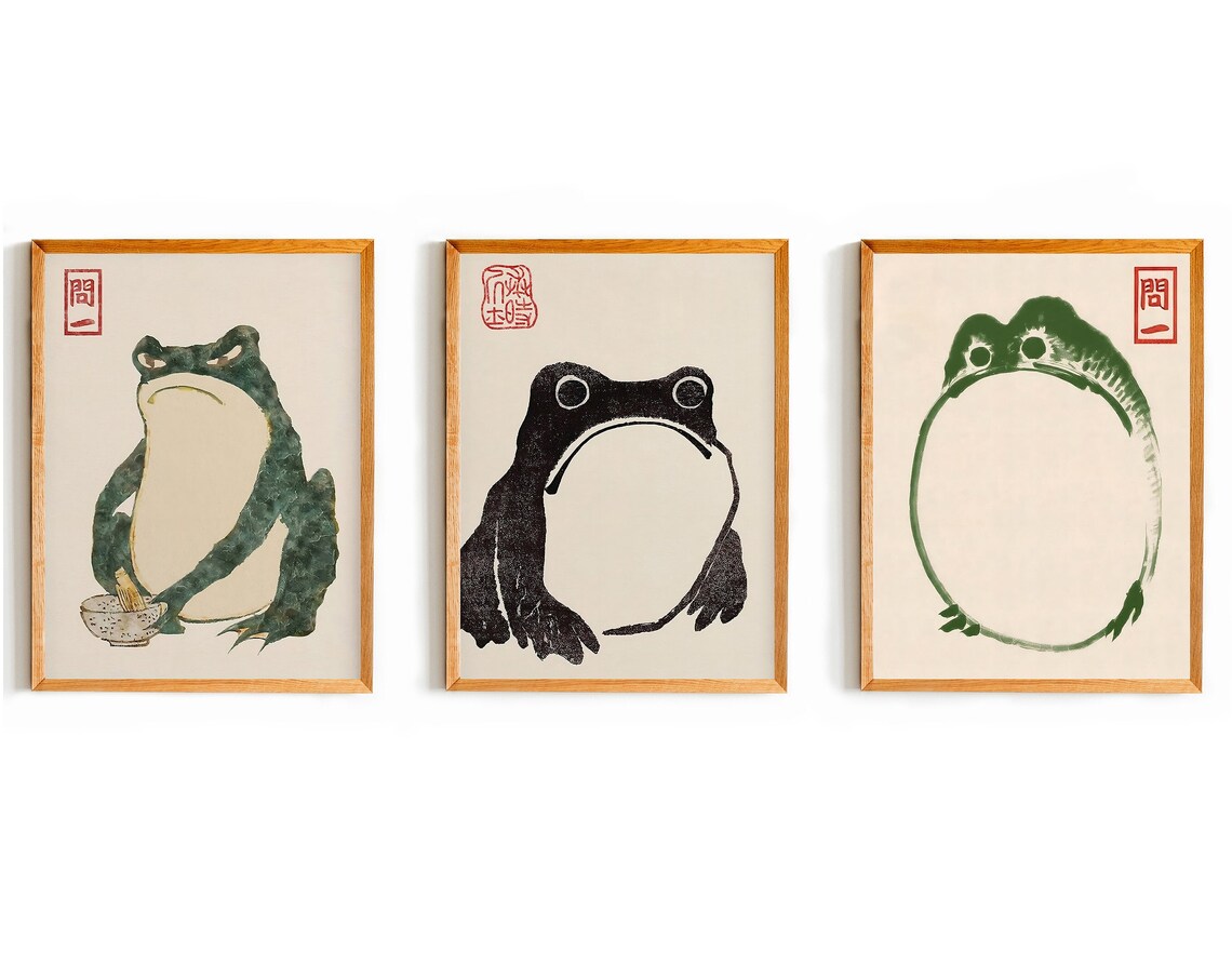 Matsumoto Hoji Frog Trio Vintage Japanese Woodblock Poster Set