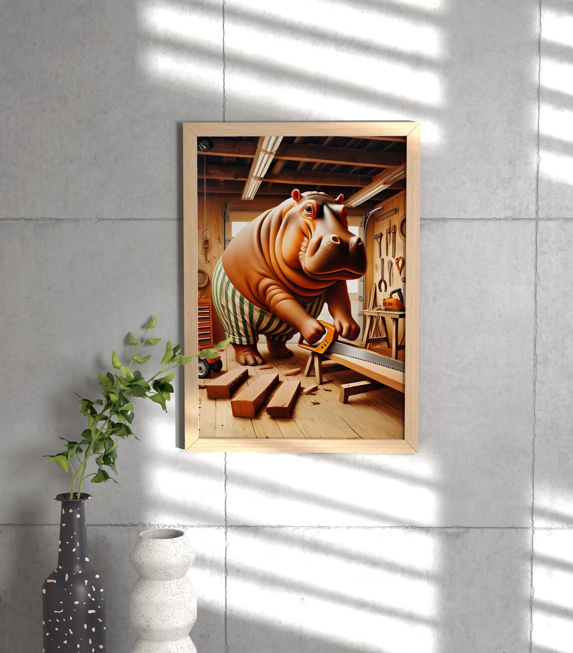 Hippo Sawing Wood, Animal Life Poster - Image 3