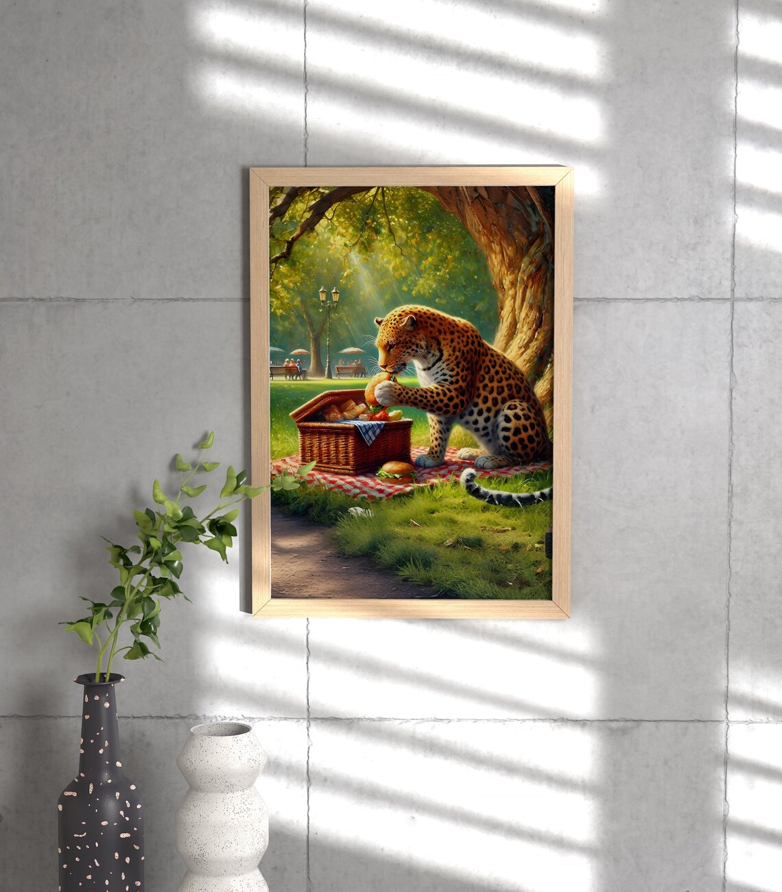 Leopard Enjoying a Sunny Picnic Under Big Trees Humor Poster - Image 3