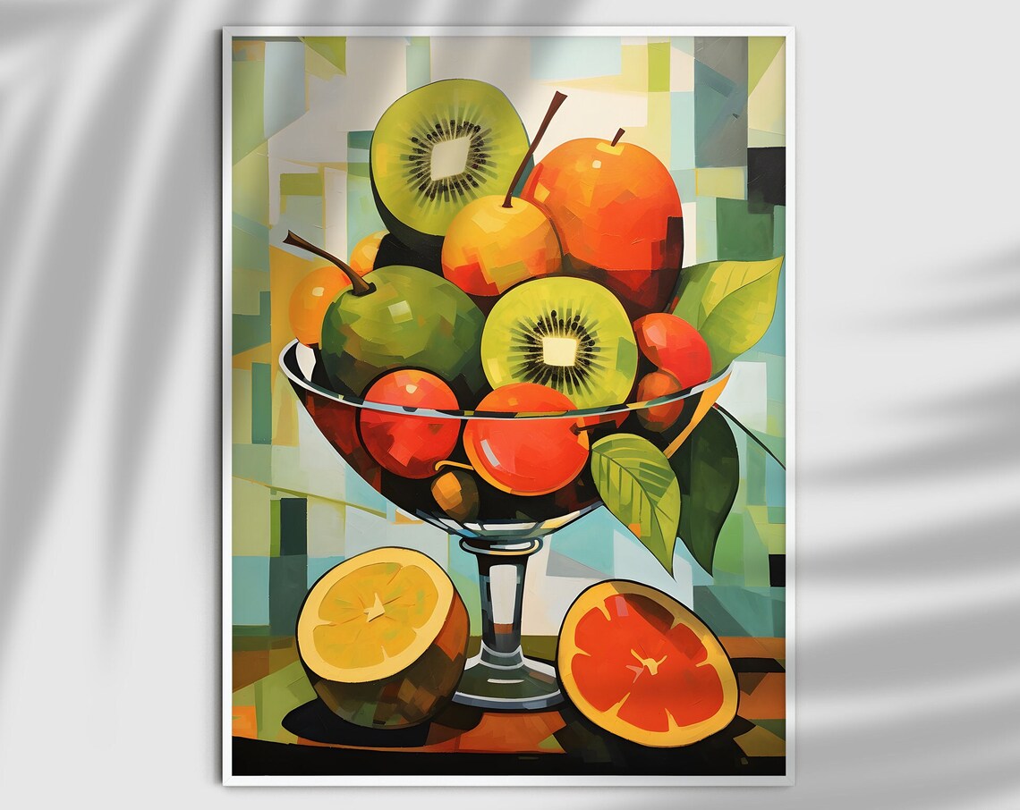 Geometric Fruit Bowl Kiwi and Citrus Modern Still Life Art Poster - Image 4