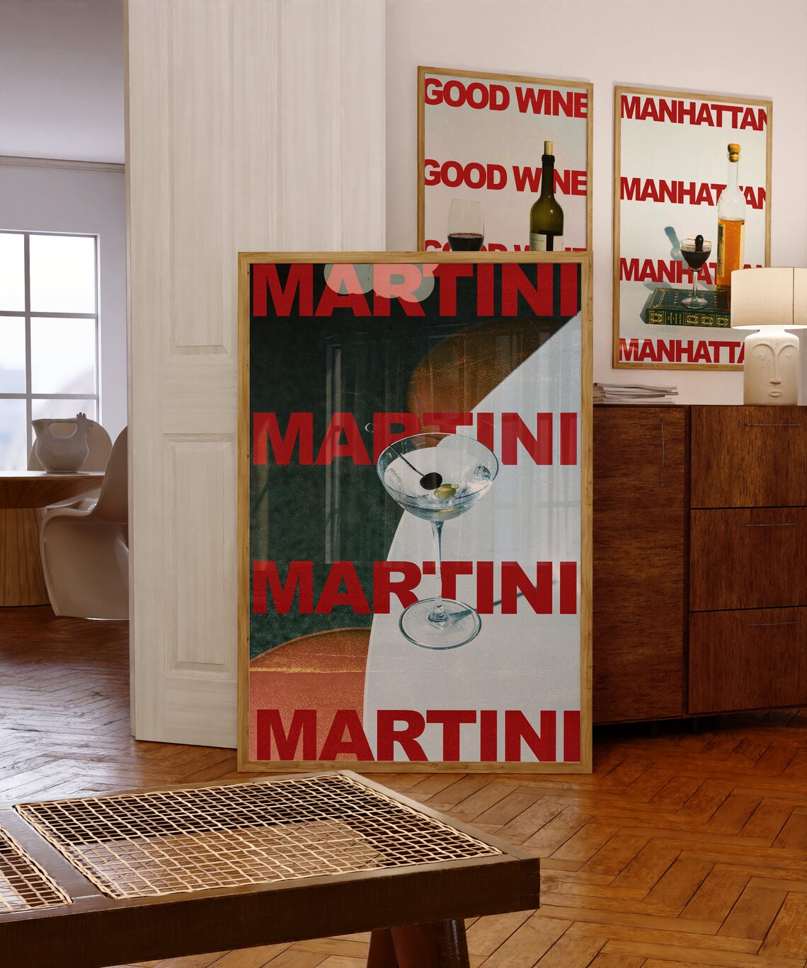 Martini Print Retro Poster, Minimalist Bar Cart Art