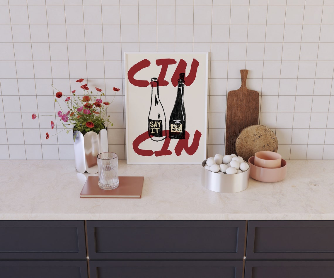 Cin Cin Wine Vintage Bar Cart Art Print - Image 2