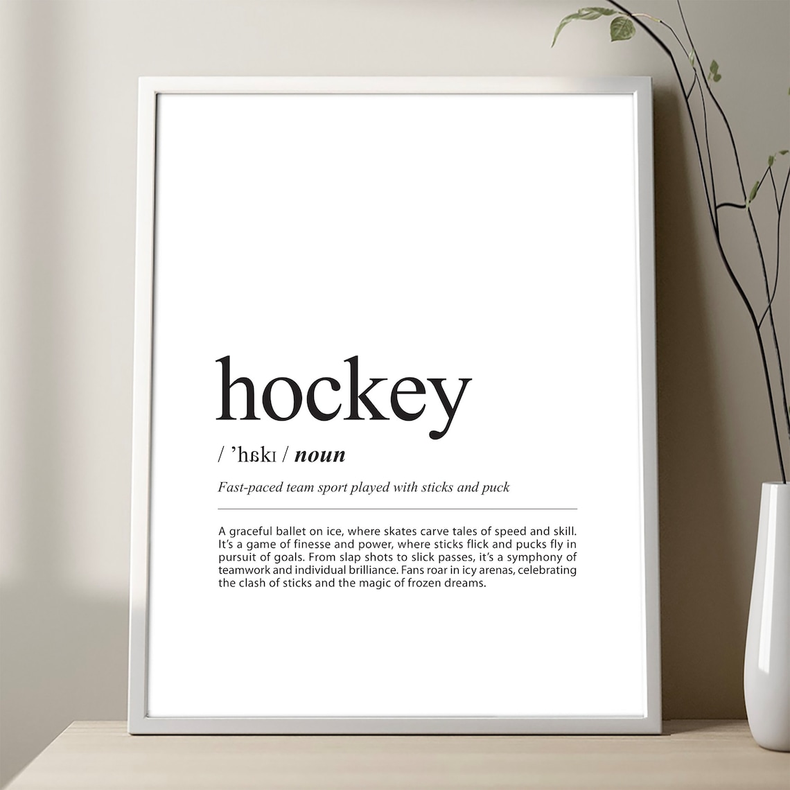 Hockey Definition Poster Minimalist Sports Wall Decor Ice Hockey Dictionary