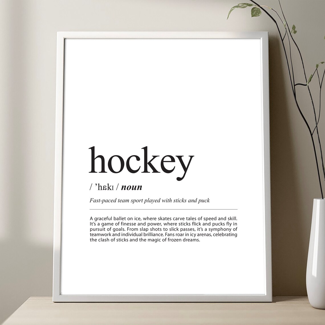 Hockey Definition Poster Print Minimalist Ice Wall Decor Sport Dictionary