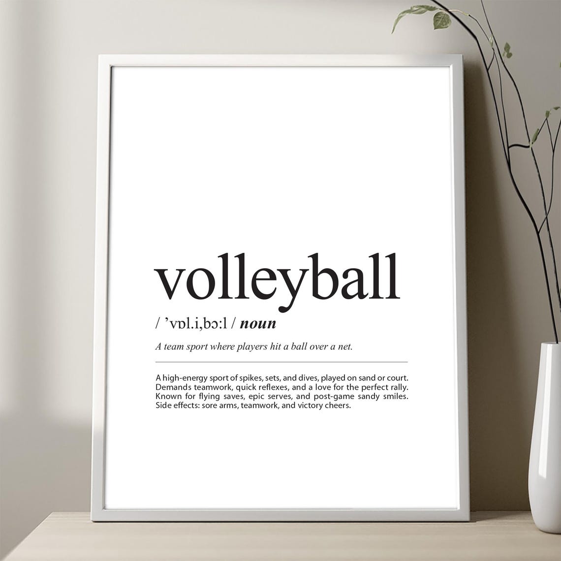 Volleyball Definition Typography Print Team Sport Wall Decor Gift