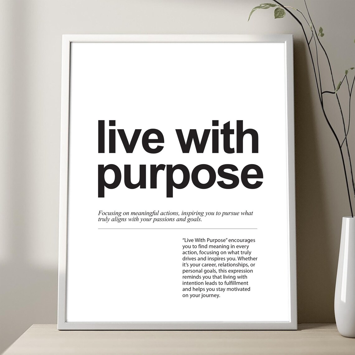 Live With Purpose Definition Print Expression Poster Minimalist Wall Art Decor