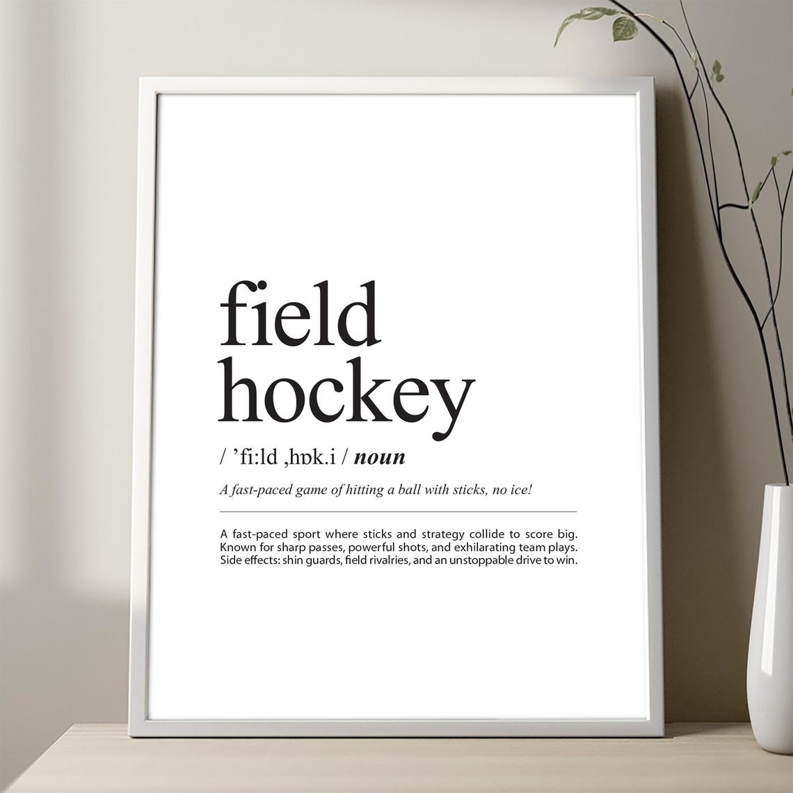 Field Hockey Dictionary Definition Minimalist Sports Typography Poster