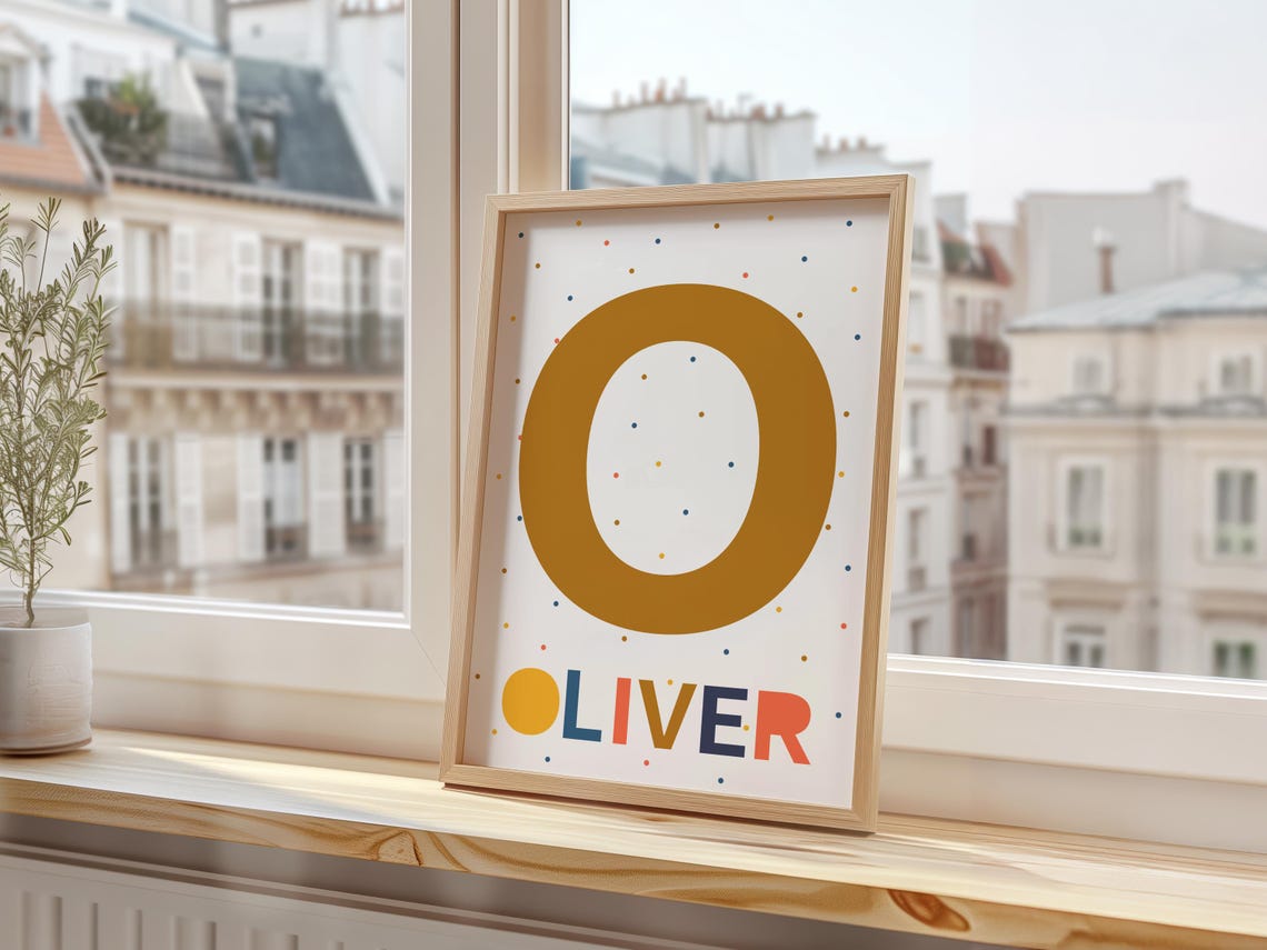 Personalized Oliver Name Initial O Bold Yellow Custom Kids Wall Print - Image 3